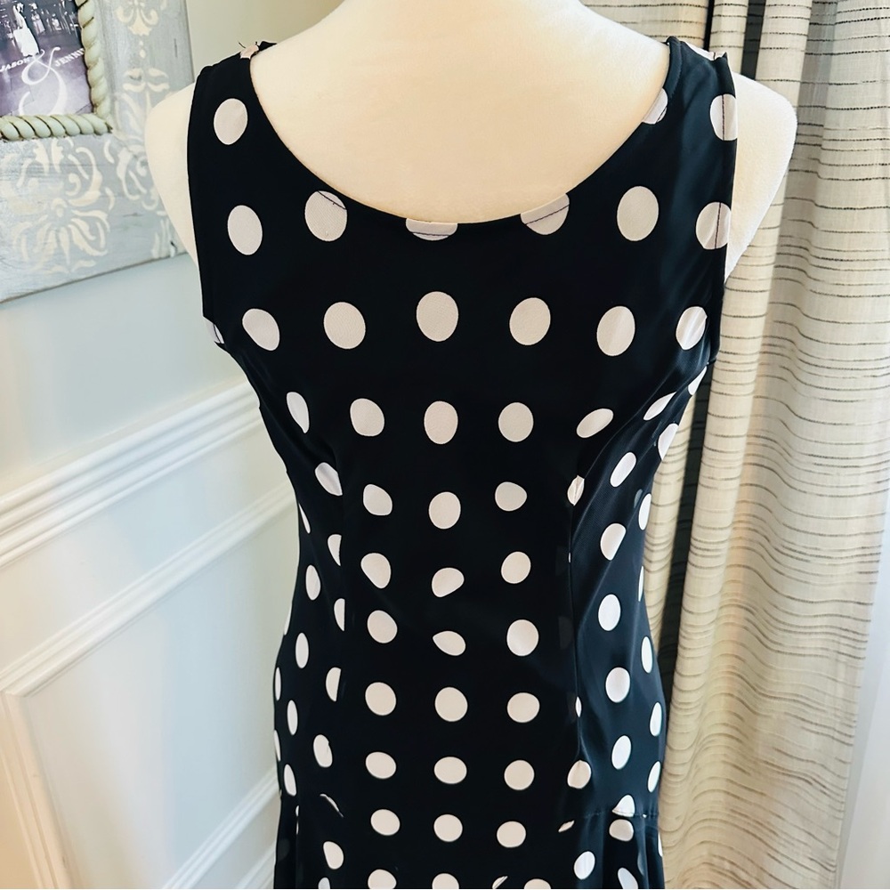Lennie for Nina Leonard Black & White Polka Dot Cowl Neck Kentucky Derby Dress - Picture 9 of 14